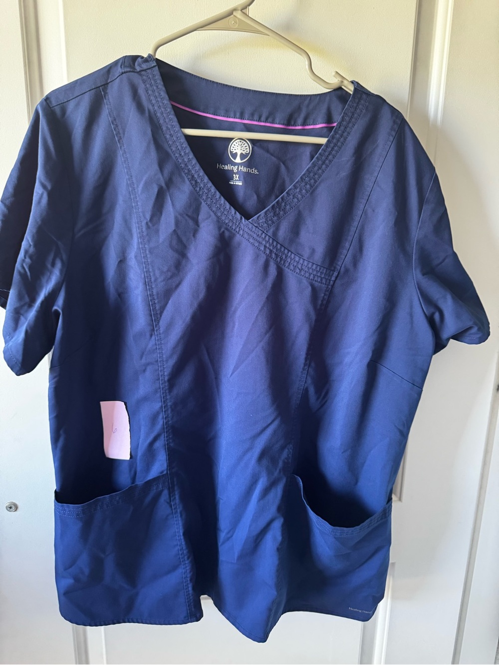 healing hands Navy V-Neck Short Sleeve Medical Scrub Top
